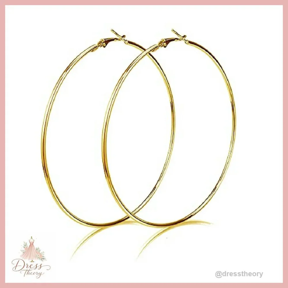 Large 100mm Hoop Earrings Hypoallergenic 14K Gold Plated Statement Jewelry - Picture 2 of 7